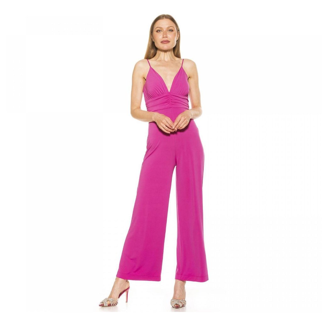 Nwt Alexia Admor Women's Eline V-Neck Wide-Leg Jumpsuit D4059 12 Dark Pink